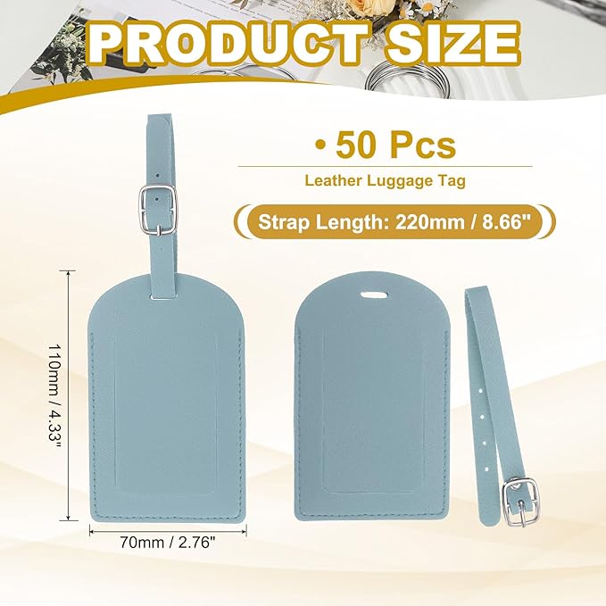 PATIKIL Leather Luggage Tag, 50 Pcs Luggage Tags Pu Bag Tags for Suitcases Airplane Travel Essentials, Light Blue