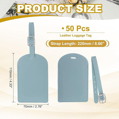 PATIKIL Leather Luggage Tag, 50 Pcs Luggage Tags Pu Bag Tags for Suitcases Airplane Travel Essentials, Light Blue
