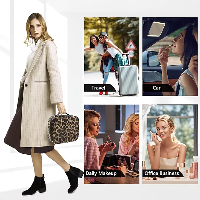 Travel Makeup Train Case Cosmetic Case Organizer Portable Artist Storage Bag with Adjustable Dividers for Cosmetics Makeup Brushes Toiletry Jewelry Digital Accessories (leopard print)