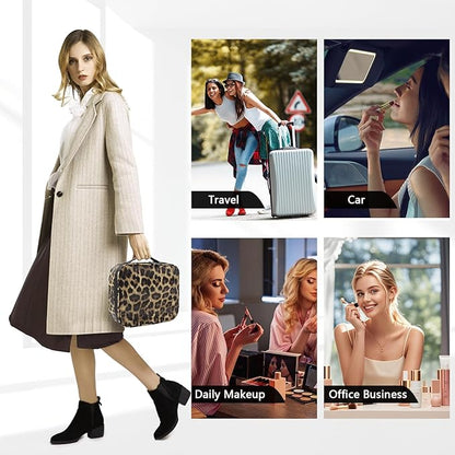 Travel Makeup Train Case Cosmetic Case Organizer Portable Artist Storage Bag with Adjustable Dividers for Cosmetics Makeup Brushes Toiletry Jewelry Digital Accessories (leopard print)