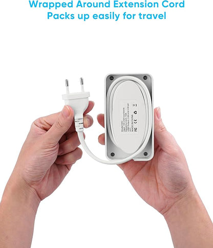 European Travel Plug Adapter, EU/UK/US Travel Adapter Power Strip, 6 AC Outlets, 65W USB C Power Delivery, 3ft Wrapped Around Extension Cord, Compact for Travel