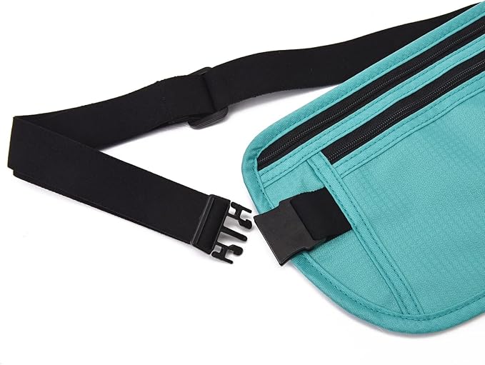 RFID Blocking Money Belt for Men Women, Slim Fanny Pack for Travel，Running,Conceal Waist Wallet for Passport Holder,Phone,Cash(Mint Green)