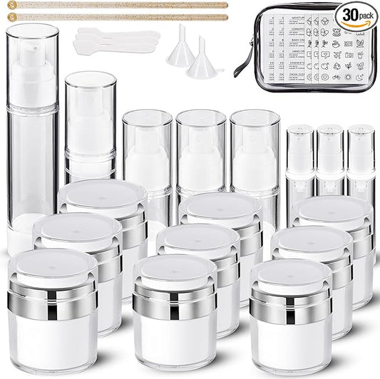 30 Pack TSA Approved Skincare Empty Travel Bottles, 1.7/1/0.7/0.34oz Refillable Travel Size Containers, Leak-Proof Toiletry Bottles for Skincare and Creams, Lotion, Eye Cream, Liquid, Foundation