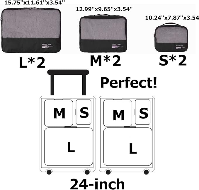 Packing Cubes Set Travel Luggage Organizers Suitcase Lightweight Accessories Black