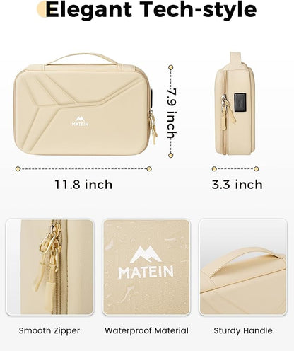 MATEIN Hardcase Electronics Organizer for Women, Hardshell Tech Travel Bag Shockproof Portable Cable Organizer Bag, Waterproof Electronics Travel Case for Cord, Charger, Power Bank, Apricot