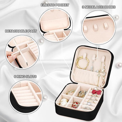 Leezmark 8 Pcs Jewelry Travel Case, Bridesmaid Gifts Set Of 6 & 8, Velvet Portable Jewelry Travel Organizer Small Jewelry Box Bridesmaid Proposal Gifts Box Mini Storage Organizer Storage Box, Black
