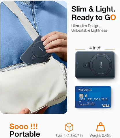 TORRAS EasyGo 10000mAh Magnetic Portable Charger Power Bank for iPhone, Fast Charging Travel Essential Wireless Battery Pack with Stand Compatible with Magsafe,17 Pro Max,Pro,16,15,14,13,12, Deep Blue