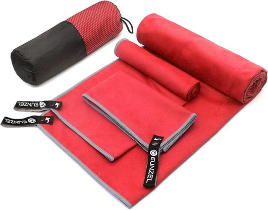 Eunzel Quick Dry Camping Towel, Microfiber Travel Towel 3 Size at 1 Pack,Fast Drying Towel Set for Camping, Beach, Gym, Sports, Yoga & Swimming Pool, Red