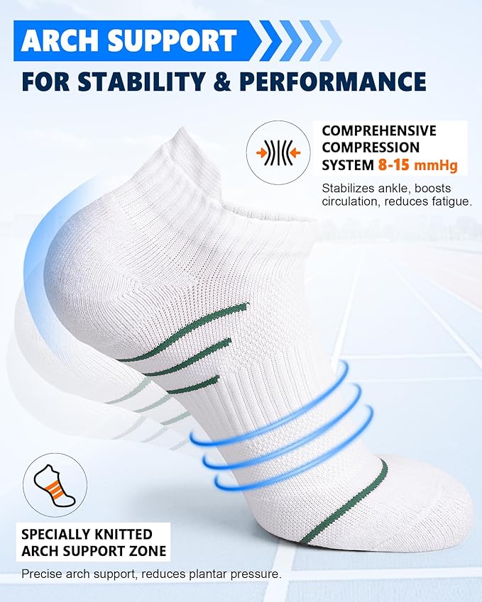 5 Pairs Copper Compression Socks for Women & Men - Ankle Plantar Fasciitis Arch Support Running Socks for Athletic