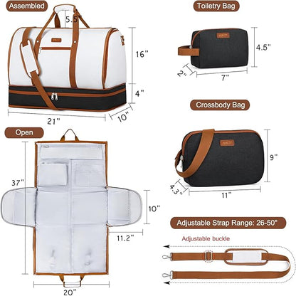 Garment Duffle Bag for Travel - Convertible Carry on Garments Duffel Bags Travel Bag for Women Men Large Weekender Bag with Shoes Compartment 3 in 1 Hanging Clothes Suit Dress Bag 3pcs Set