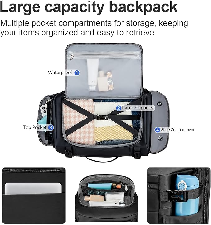 Carry On Travel Backpack Waterproof with Shoe Compartment Flight Approved Laptop Backpack Expandable Business Work Backpack for Women Men Casual Daypack, Black Film