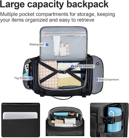 Carry On Travel Backpack Waterproof with Shoe Compartment Flight Approved Laptop Backpack Expandable Business Work Backpack for Women Men Casual Daypack, Black Film