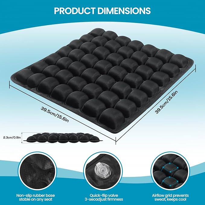 Sondor Travel Cushion, Inflatable seat Cushion, Suitable for Airplane Seats, Long-Distance Travel, Office wheelchairs and Other Portable seat Cushions (Black)