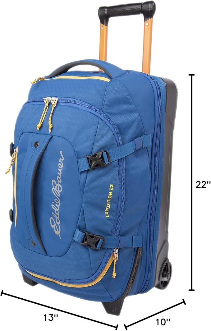 Eddie Bauer Expedition Rolling Duffel Bag with Wheels | Travel | Carry-On | Luggage | Rugged | Durable - True Blue, 22"