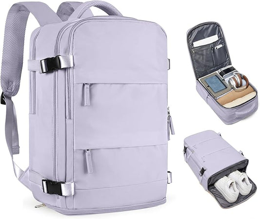 Large Carry On Backpack Flight Approved Personal Item Travel Backpack For Women Airline Approved Waterproof Sports Luggage Backpack Casual Daypack Small Hiking Backpack Purple Backpack