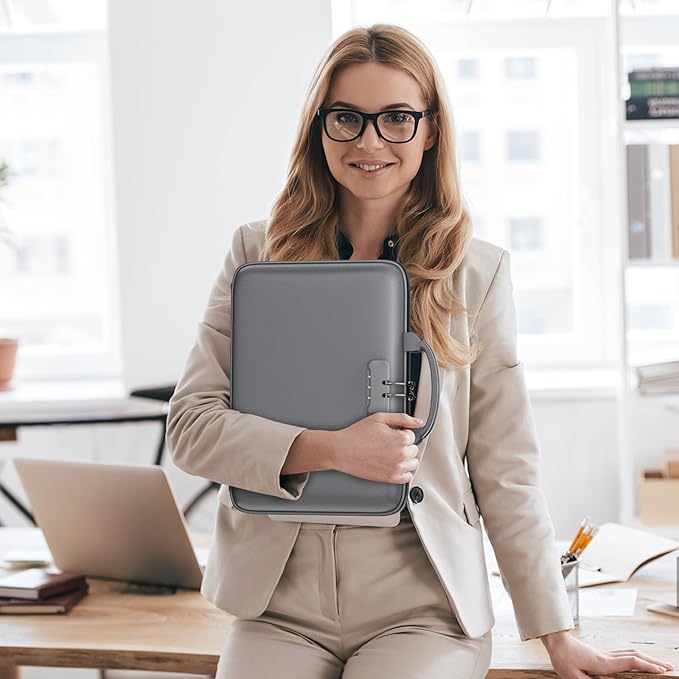 DocSafe Fireproof File Organizer with Lock, Hard-Shell Case Fireproof Document Box with 13 Pocket Accordion File Folder, Portable Home Office Travel Safe Storage for Important Documents Laptop Gray