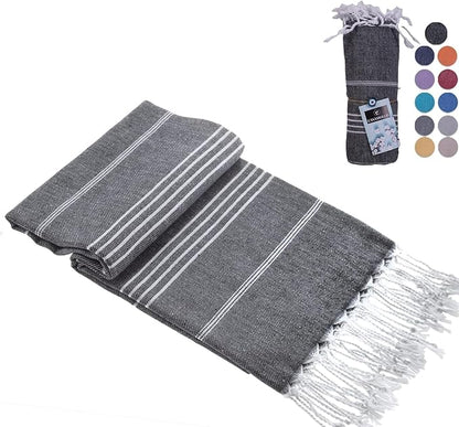 Turkish Beach Towel, Prewashed, 100% Cotton, Soft, Absorbent, Quick Dry, Sand Free Large Oversize Beach Towels for Bathroom Camping Yoga Gym Pool Travel Size 39x71 Inches (Black)