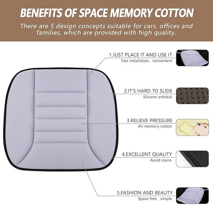 MYFAMIREA Car Seat Cushion Pad 1.2" Thick Comfort Seat Protector for Car Driver Seat Office Chair Home Use Memory Foam Seat Cushion with Non Slip Bottom, 20'' x 18.5'', Gray