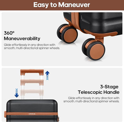 Luggage Sets 3 Piece, Carry On Luggage 20In With Spinner Wheels,PC Hardside Suitcase Set with TSA Lock,Durable Carry On Suitcase With Travel Backpack for Men (Black Brown, 3 piece set (BP/20inch))