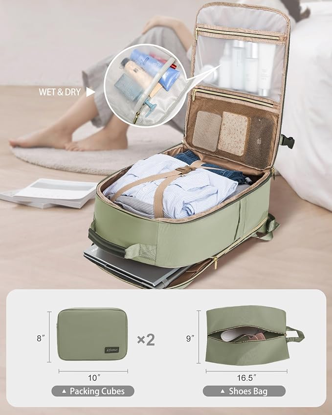 40L Travel Backpack for Women, Carry On Bag Flight Approved, Waterproof Backpacks with 3 Packing Cubes, Weekender Personal Item Backpack for Airplane Travel Essentials, TSA Approved