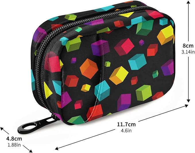 Black Geometric Cube Pill Organizer Box Case Container Holder 7 Days Weekly Travel Cute Vitamin Dispenser Sorter Planner Storage Small Compact Men Women