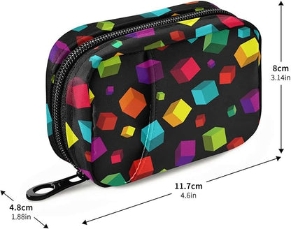 Black Geometric Cube Pill Organizer Box Case Container Holder 7 Days Weekly Travel Cute Vitamin Dispenser Sorter Planner Storage Small Compact Men Women