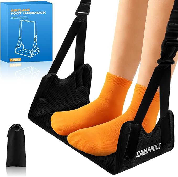 2 Pack Airplane Foot Hammock, No-Collapse Foot Hammock for Plane Travel, Thickened Bamboo Airplane Foot Rest, Adjustable Footrest for Office, Long Flight