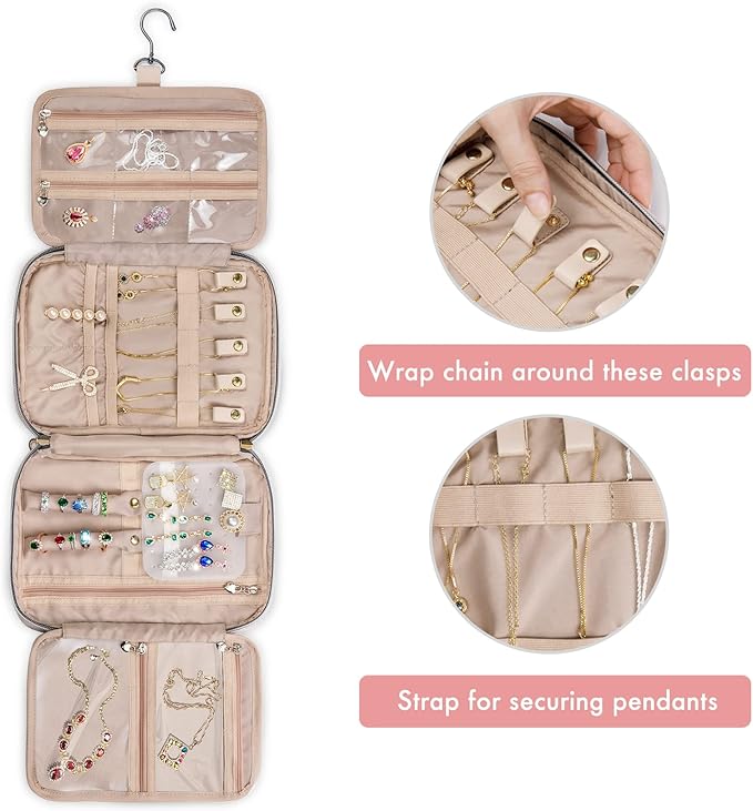 SFYBYHEART Travel Jewelry Organizer Case, Jewelry Travel Bags for Women, Large Capacity Travel Jewelry Case for Tangle-Free Earrings, Necklaces, Rings Storage, Travel Accessories, Pink.…