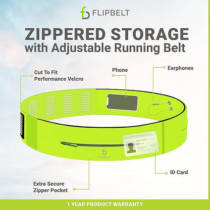FlipBelt Adjustable Running Belt, Fitness and Running Fanny Pack for Women and Men, Non Chafing Waist Band Pack for Phone Keys Money, Moisture Wicking Storage Belt, USA Company