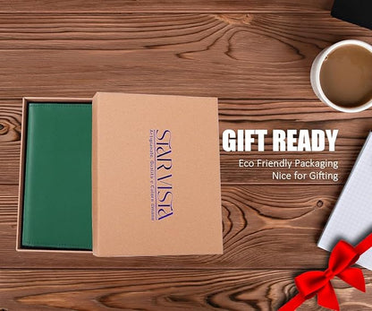 STAR VISTA Albatross Leather Travel Passport Holder, Minimalist Design, Calfskin Leather Case for Women and Men - Slim Passport Wallet, Bifold, RFID Blocking, with AirTag Holder, Green