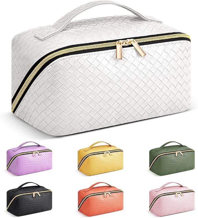 Personalized Initial Makeup Bag,Christmas Gifts for Girl,Preppy Bag Cosmetic Travel Bag Women,Travel Toiletry Organizer,Large Capacity Corduroy Stuff Bag,Cute Cosmetic Pouch Skincare Bag-LEO