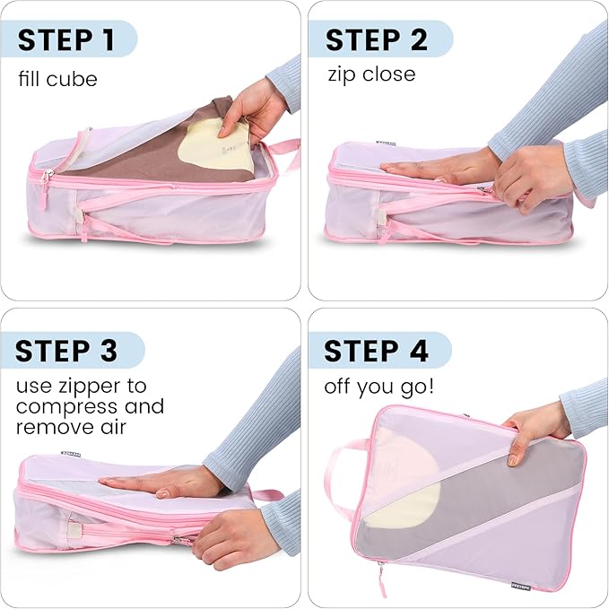 Lightweight Compression Packing Cubes for Suitcases, Compressible Expandable Travel Packing Organizer with Clear Toiletries and Backpack Bag, Travel Essentials for Carry on Luggage 7 Set