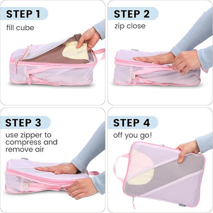Lightweight Compression Packing Cubes for Suitcases, Compressible Expandable Travel Packing Organizer with Clear Toiletries and Backpack Bag, Travel Essentials for Carry on Luggage 7 Set