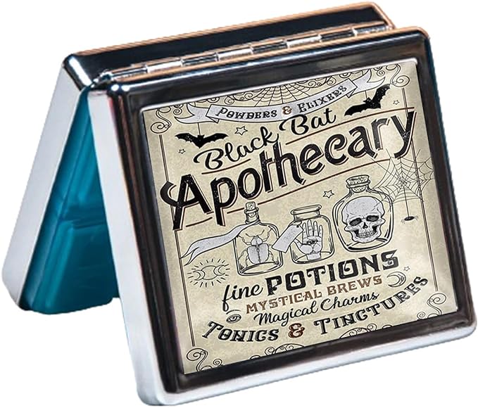 7 Days Chromed Shiny Silver Pill Organizer with Mirror Inside Has 8 Separate Compartments Rectangle Cute Travel Pill Organizer for Purse 7 Days (Apothecary)