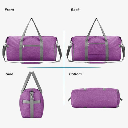 Felipe Varela Carry on luaggage Airlines Approved, Foldable Carry on Bag Travel Duffel Bags Overnight weekender Gym Duffle Carry Bag with Wet Pocket & Shoe Compartment for Women Men (Purple, 40L)