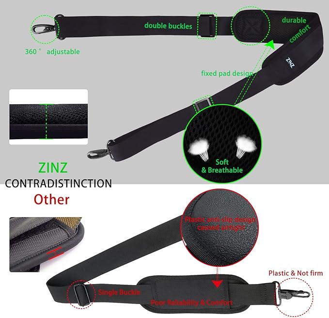 ZINZ 79 inch Shoulder Strap, Extra-thick Fixed Cushion Pad and Dual Clasps Universal Replacement Strap with Metal Swivel Hooks for Laptop Bags, Luggage Bags, Camera, Crossbody (200cm,Black)