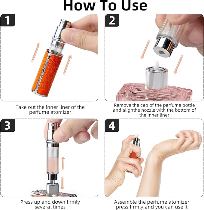 AF01DBB Leather Perfume atomiser, 5ml Bottom Fill Travel Perfume Bottle, Refillable Perfume Dispenser for Women & Men (AF01DBB, 5ml)