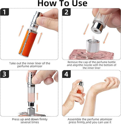 AF01RD Leather Perfume atomiser, 5ml Bottom Fill Travel Perfume Bottle, Refillable Perfume Dispenser for Women & Men (Red 5ml)