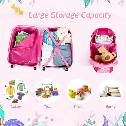 KOTEK Kids Carry On Luggage Set, 18" Hardside Rolling Suitcase with Spinner Wheels, Travel Rolling Luggage for Boys Girls (Mermaid)…