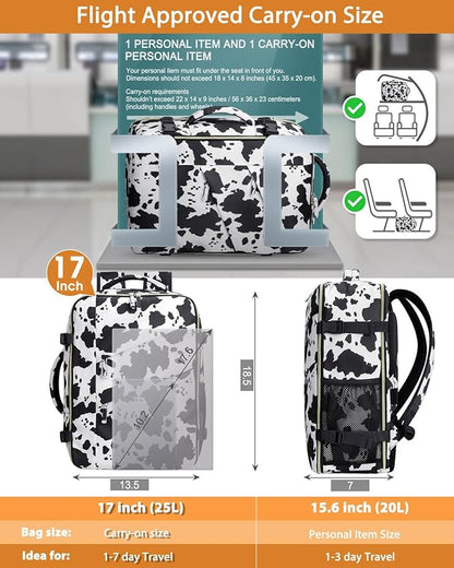 Capolo Travel Backpack for Women Men Waterproof Laptop Backpack Flight Approved Carry On Backpack Overnight Weekender Bag College Bookbag for Business, Work, Traveling Fits 17 '' Laptop,Cow Print