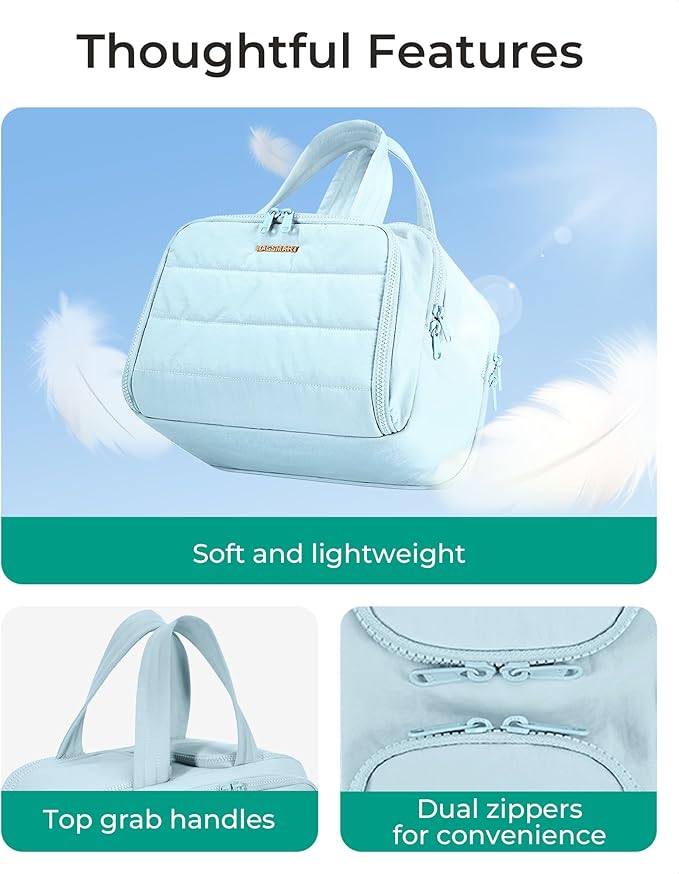 BAGSMART Travel Toiletry Bag, Crush Toiletry Bag for Women, Wide-open Puffy Toiletry Bags for Traveling, Large Travel Cosmetic Makeup Bag Organizer for Accessories,Toiletrie, Blue