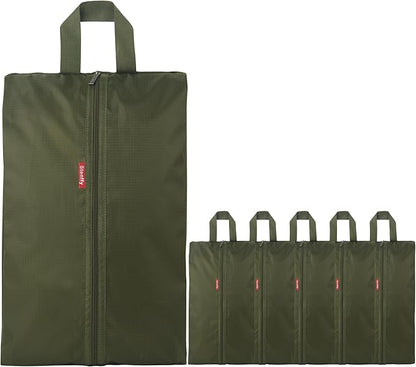 6pcs Portable Shoe Organizer, Travel Pouches with Zipper, Golf Shoe Bags, Clothes Bags, Soccer Cleats Bag, Shoe Pouch for Gym, Waterproof, Odor-Resistant (Dark Green)