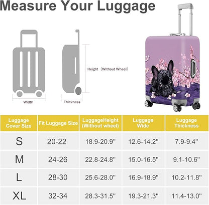 ANNA QUEEN French Bulldog Luggage Cover, Cute Black Dog with Pink Flowers Suitcase Protector, Stretchable Washable Travel Sleeve for 32-34 Inch Luggage