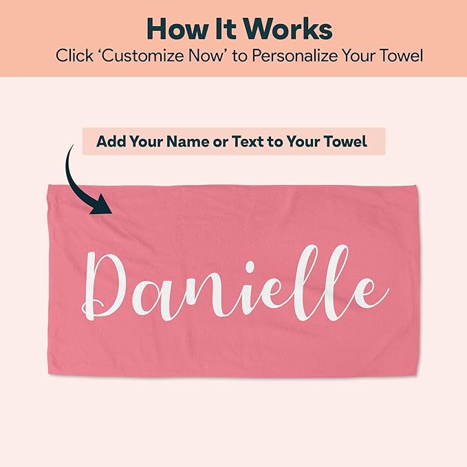 Ships Next Day - Personalized Beach Towel for Kids & Adults - Printed in USA - Custom Towels with Picture and Text - Quick Dry Pool Towels - Cotton/Poly Blend - 30" x 60" - Solid Color