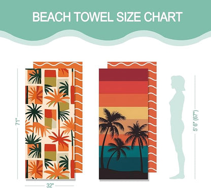 Eunzel 2 Pack Microfiber Beach Towel, Quick Dry Travel Towel Large Sand Free Towel for Beach, Camping, Swim Pool, Gym, Sports& Yoga 71"x32", Retro Tropics/Tropical Sunset
