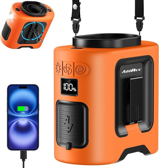 Portable Waist Fan - 14500mAh Rechargeable Battery, 67Hrs Cooling Belt Fan, 5 Powerful Speed & 360° Rotatable, Hands Free Clip On Waist With LED Light for Work Gift Camping Travel Outdoor