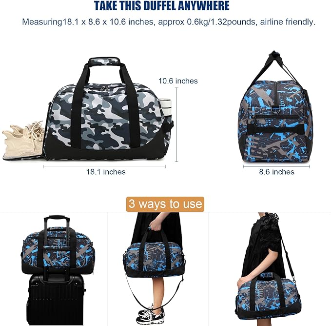 Octsky Overnight Bag Weekender Bag Sports Gym Travel Duffel Bag with Shoe Compartment, Camo Grey