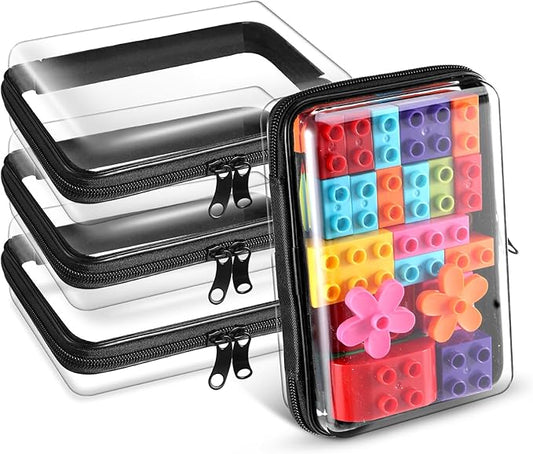 4 Pack 7.5x5.1x2.8 inch Clear Hard Zipper Pouch,Portable Waterproof Cosmetic Bag with Zipper,Makaup Bag,Toy Storage Organizer Bins,Hard Plastic Case for Organizing,Pencil Case