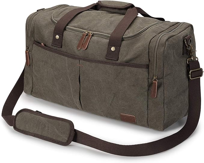 S-ZONE Canvas Duffel Bag for Travel 45L Weekender Overnight Bags with Shoes Compartment for Men