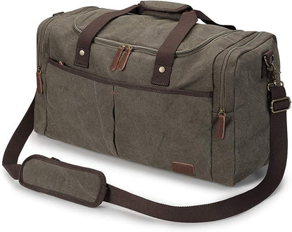 S-ZONE Canvas Duffel Bag for Travel 45L Weekender Overnight Bags with Shoes Compartment for Men
